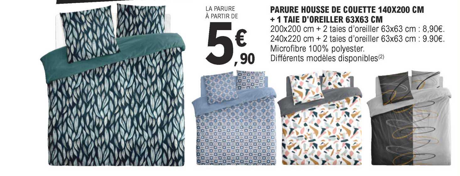 parure housse de couette 140 x 200 cm + 1 taie d'oreiller 63 x 63 cm