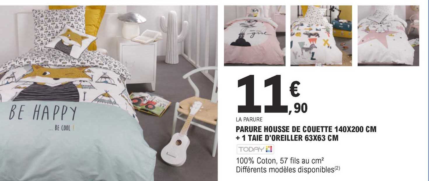 parure housse de couette 140 x 200 cm + 1 taie d'oreiller 63 x 63 cm today