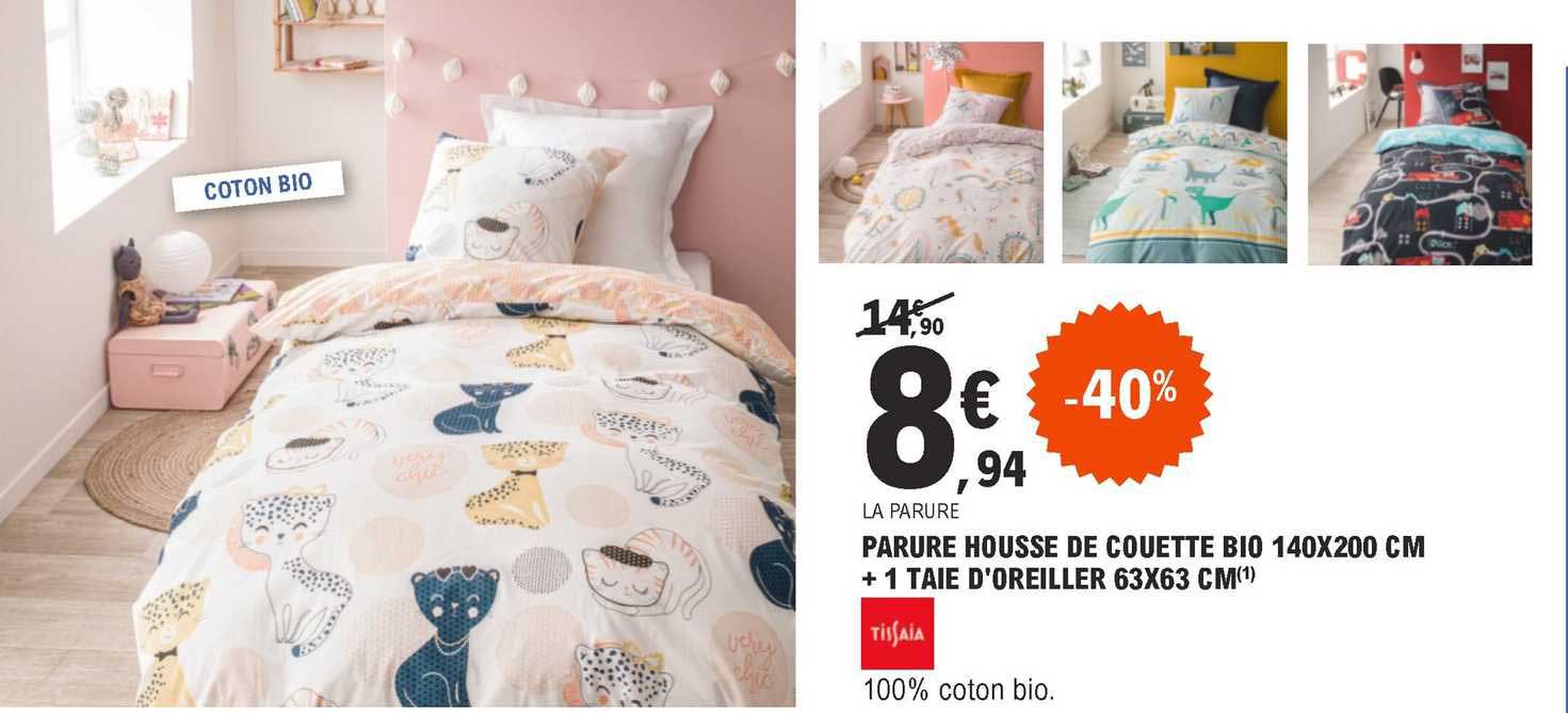Parure Housse De Couette Bio 140 X 200 Cm + 1 Taie D'oreiller 63 X 63 Cm Tissaia