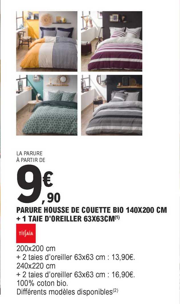 parure housse de couette bio 140 x 200 cm + 1 taie d'oreiller 63 x 63 cm tissaia