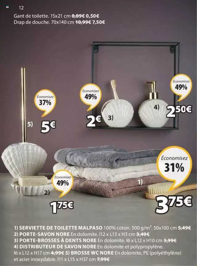 serviette de toilette malpaso, porte-savon nore, porte-brosses à dents nore, distributeur de savon nore, brosse wc nore