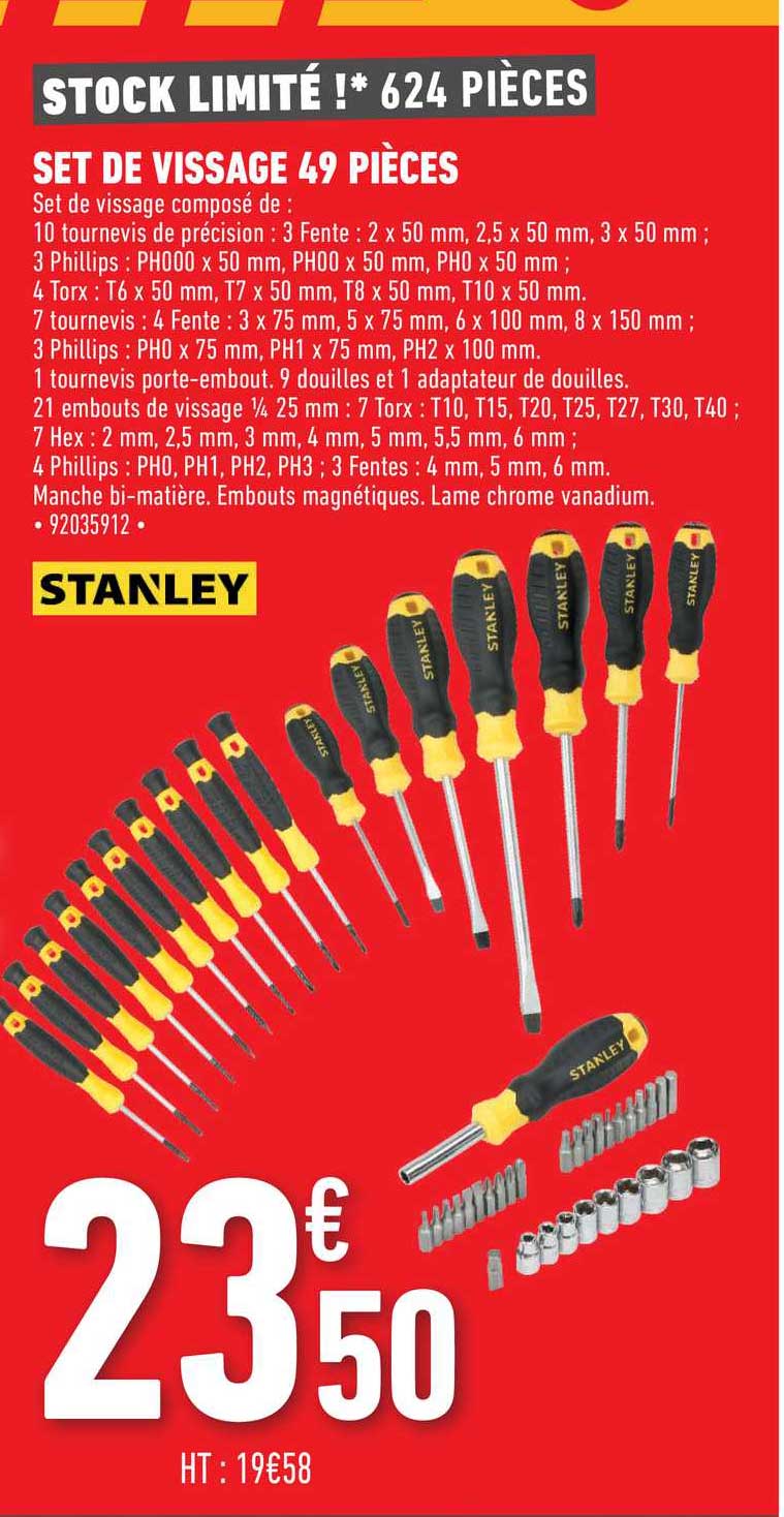 set de vissage 49 pièces stanley