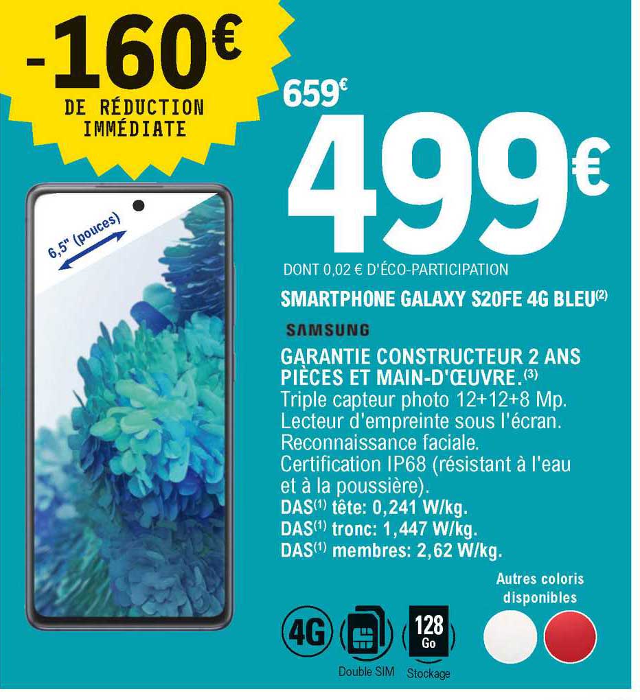 smartphone galaxy s20fe 4g bleu samsung