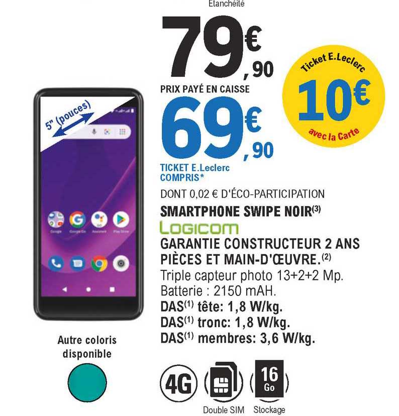 smartphone swipe noir logicom