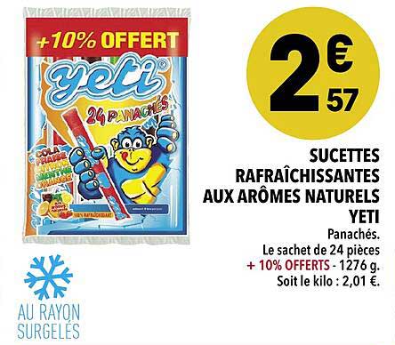 sucettes rafraîchissantes aux arômes naturels yeti