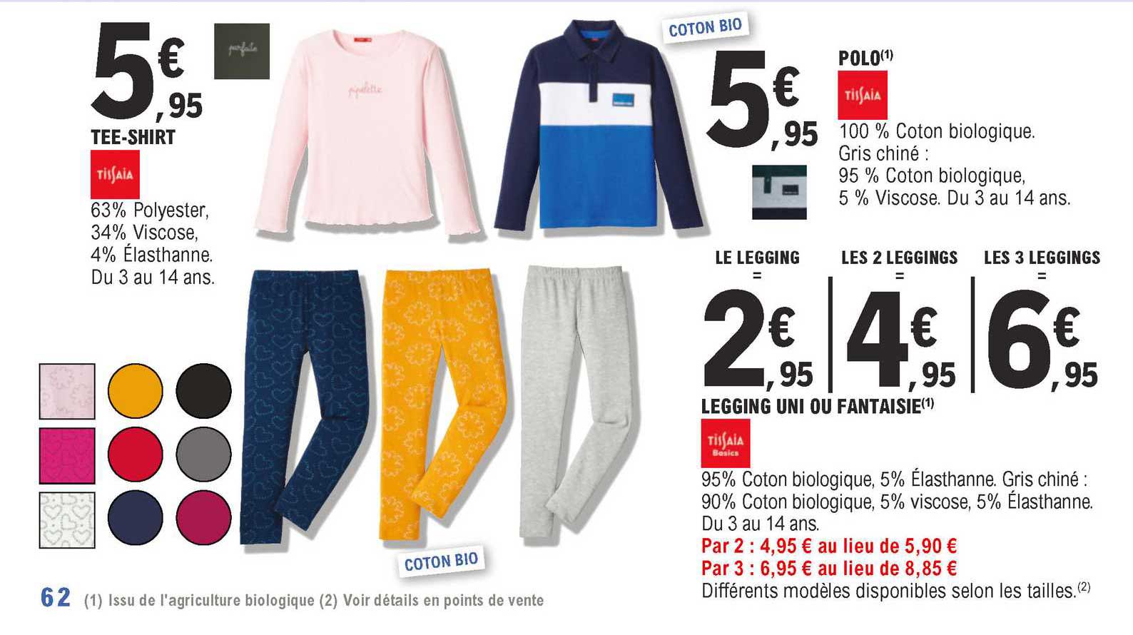 tee-shirt, polo, legging uni ou fantaisie tissaia