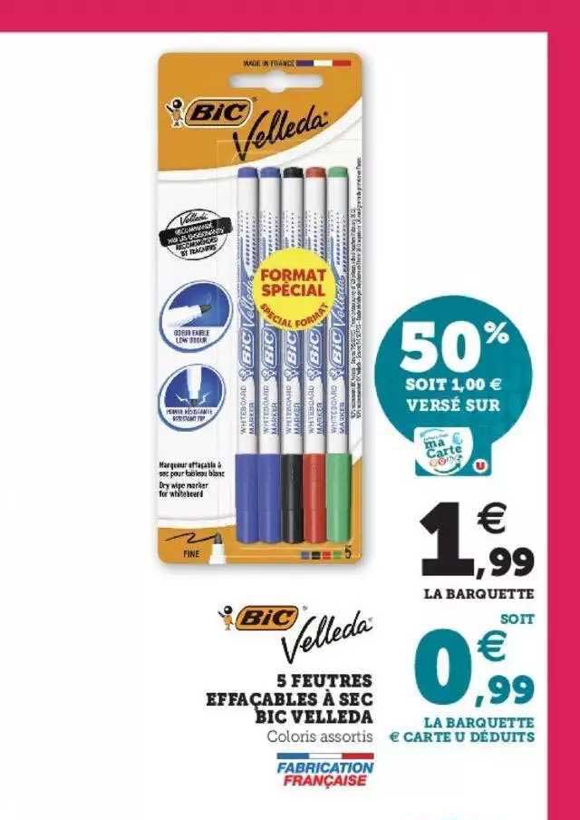 5 Feutres Effaçable à Sec Bic Velleda