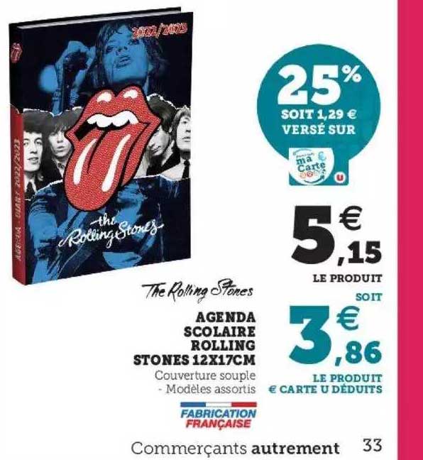agenda scolaire rolling stones 12 x 17 cm