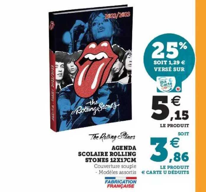 agenda scolaire rolling stones 12 x 17 cm
