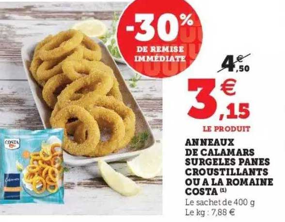 Anneaux De Calamars Surgeles Panes Croustillants Ou à La Romaine Costa