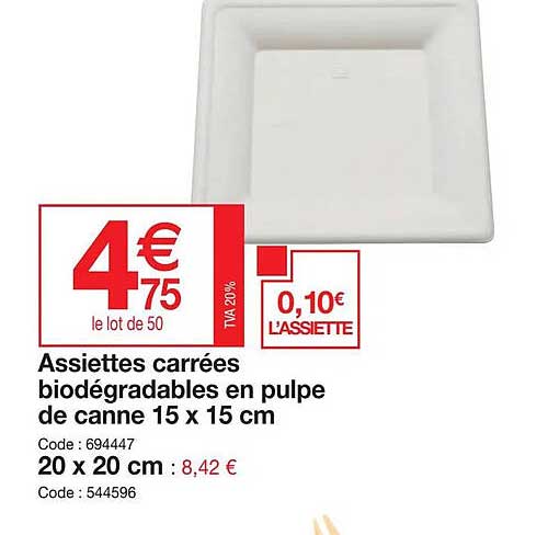 Assiettes Carrées Biodégradables En Pulpe De Canne 15 X 15 Cm , 20 X 20 Cm