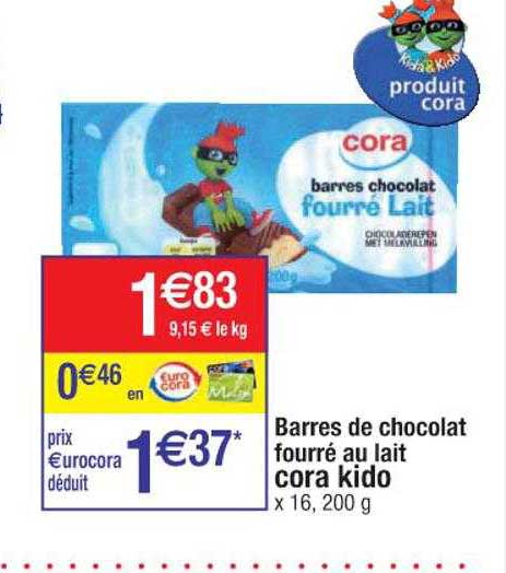 Barres De Chocolat Fourré Au Lait Cora Kido