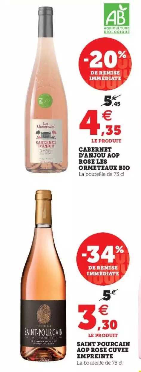 cabernet d'anjou aop rose les ormeteaux bio, saint pourcain aop rose cuivée empreinte
