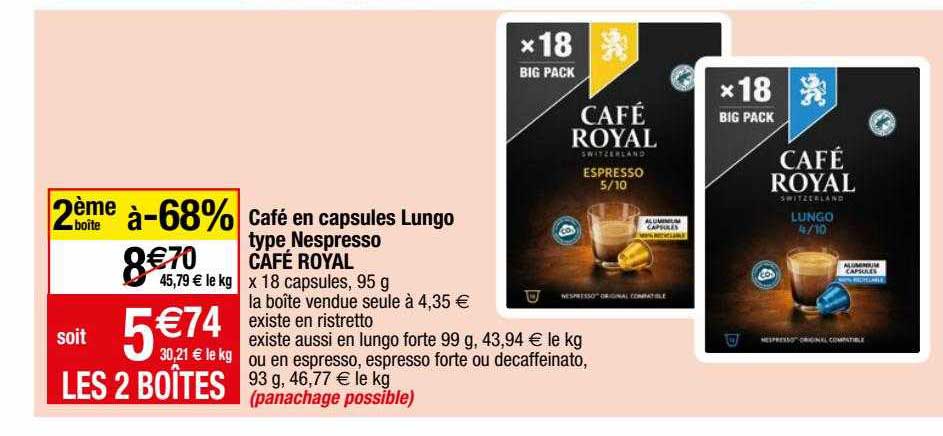 café en capsules lungo type nespresso café royal