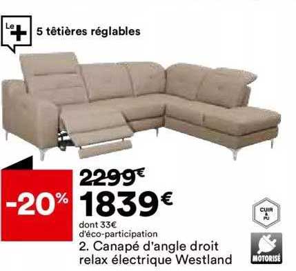 Canapé D'angle Droit Relax éléctrique Westland