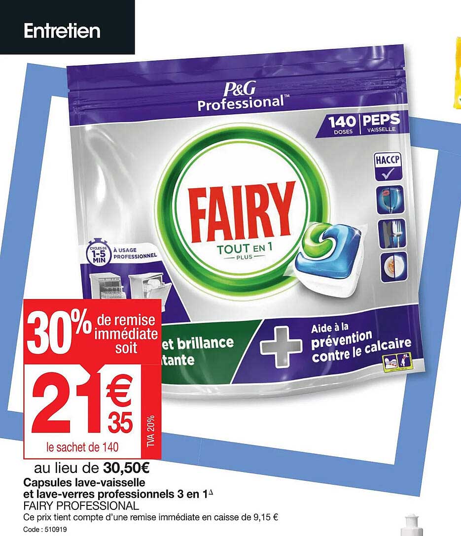 capsules lave-vaisselle et lave-veres professionnels 3 en 1 fairy professional