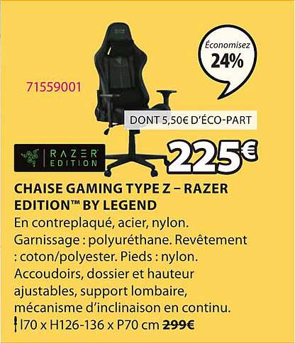 chaise gaming type z razer edition by legend