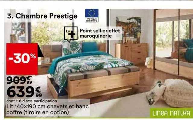 chambre prestige lit 140x190cm chevets et blanc coffre