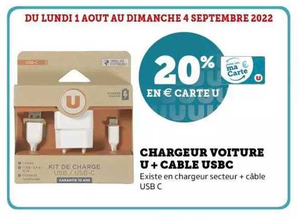 chargeur voiture u + câble usbc