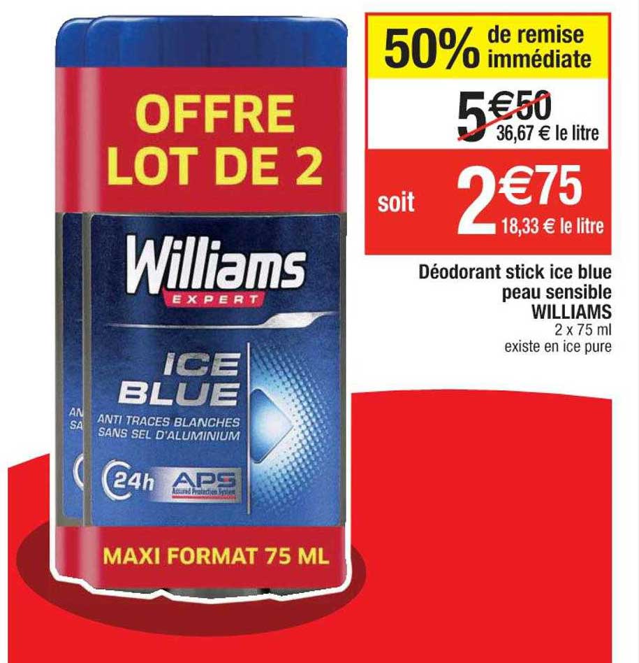 déodorant stick ice blue peau sensible williams
