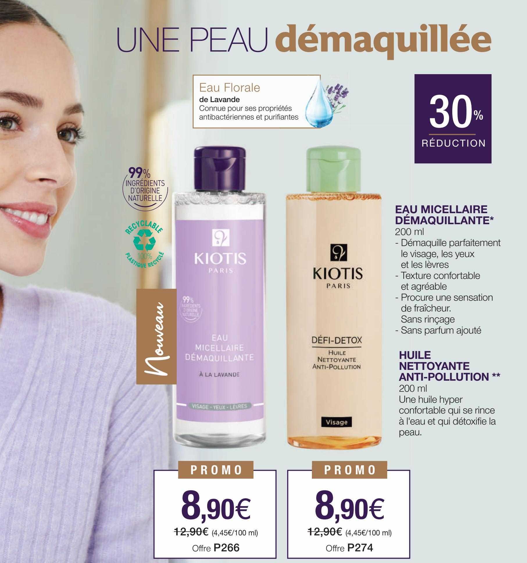 eau micellaire démaquillante, huile nettoyante anti-pollution