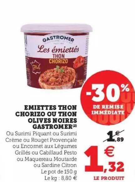emiettes thon chorizo ou thon olives noires gastromer