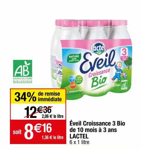 éveil croissance 3 bio de 10 mois à 3 ans lactel