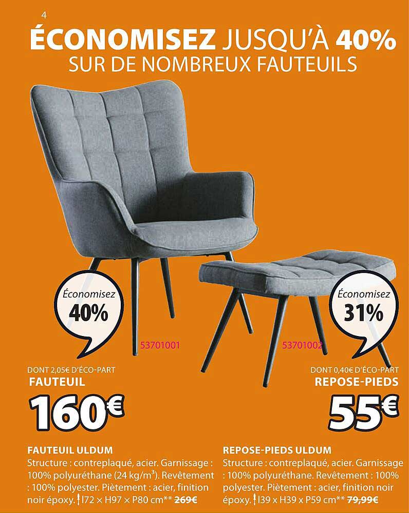 fauteuil uldum, reposepieds uldum