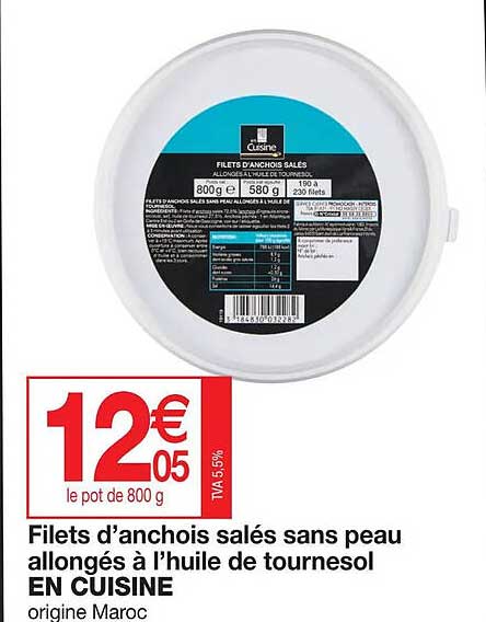 filets d'anchois salés sans peau allongés à l'huile de tournesol en cuisine