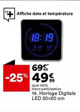 horloge digitale  led 20 x 20 cm