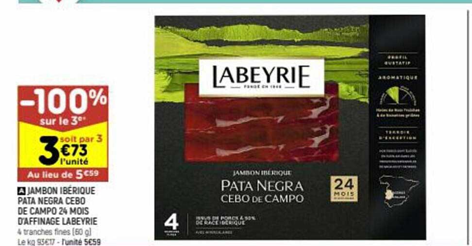 jambon ibérique pata negra cebo de campo 24 mois d'affinage labeyrie