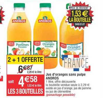 jus d'oranges sans pulpe andros
