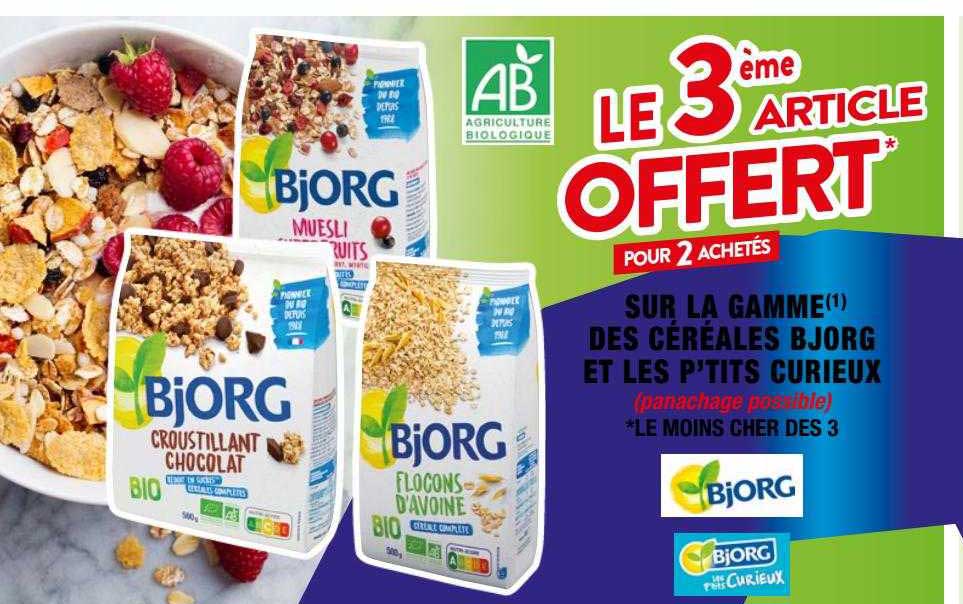 la gamme des céréales bjorg et les p'tits curieux