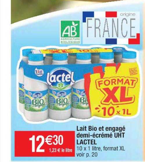 lait bio et engagé demi-écrémé uht lactel
