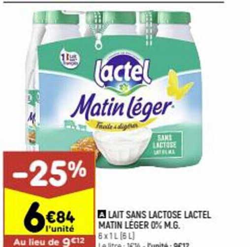 lait sans lactose lactel matin léger 0% m.g.