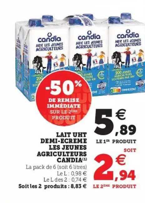 lait uht demi-ecreme les jeunes agriculteurs candia