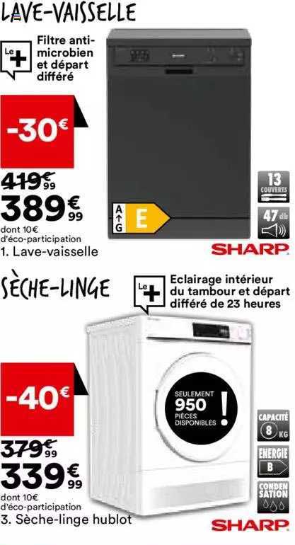 lave-vaisselle sharp, lave-linge hublot sharp