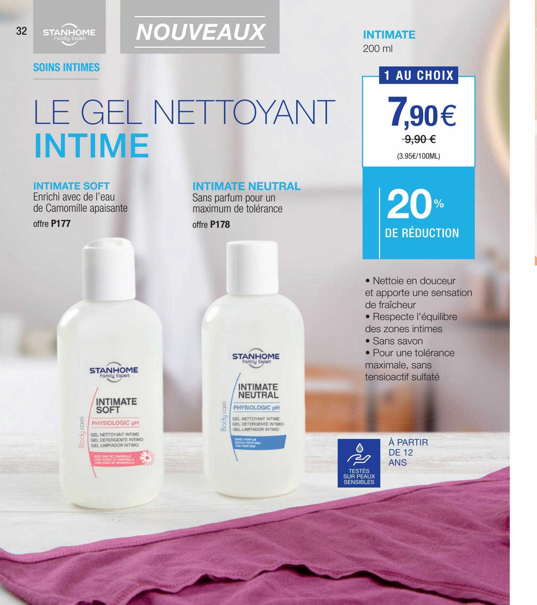 le gel nettoyant enrichi avec de l'eau de camomille apésante, sans parfum pour un minimum de tolérance