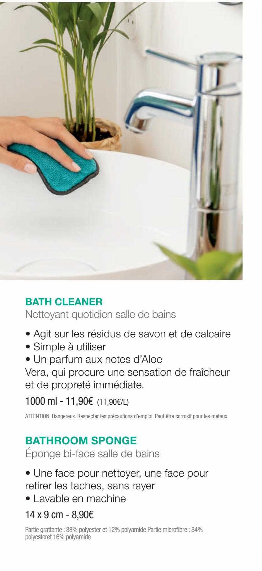 nettoyant quotidien sale de bains, éponge bi-face sale de bains