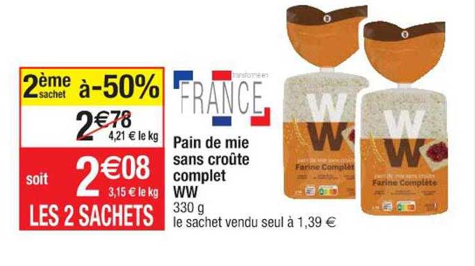 Pain De Mie Sans Croûte Complet Ww