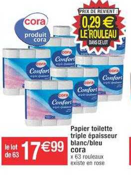 papier toilette triple épaisseur blanc-bleu cora
