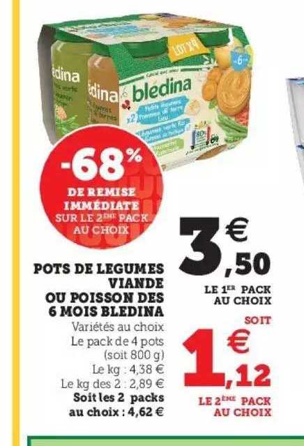 pots de légumes viande ou poisson des 6 mois bledina