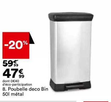 poubelle deco bin 50l métal