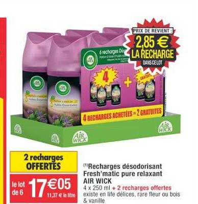 recharges désodorisant fresh'matic pure relaxant air wick
