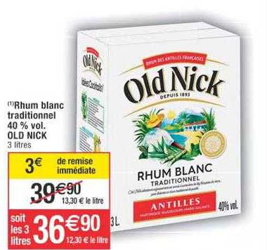 rhum blanc traditionnel 40% vol. old nick