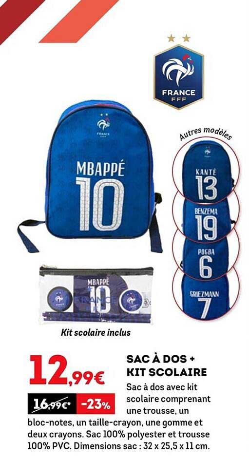 sac à dos kit scolaire mbappé