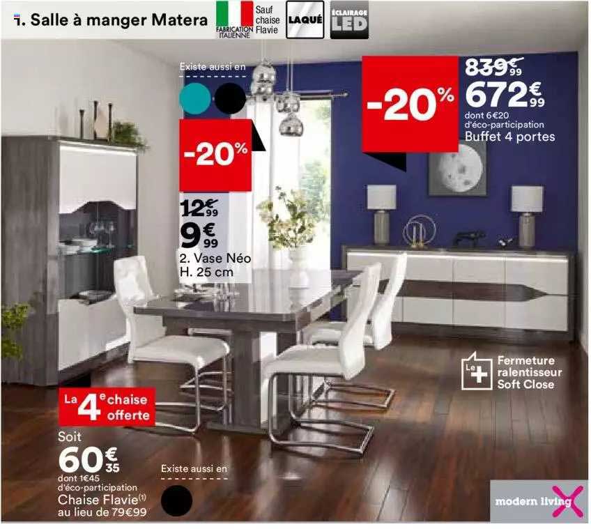 salle à manger matera : chaise flavie, vase néo h. 25 cm, buffet 4 portes modern living