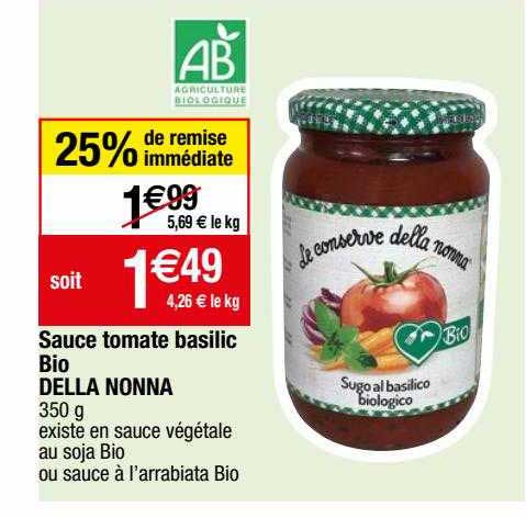 sauce tomate basilic bio della nonna