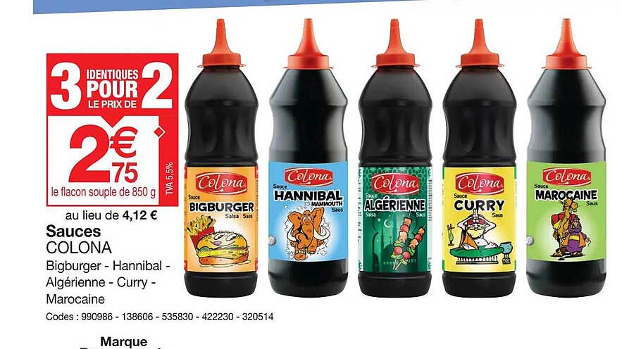 sauces colona bigburger - hannibal - algérienne - curry - marocaine