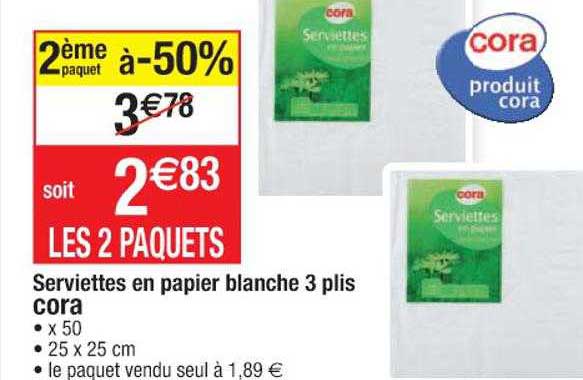 serviettes en papier blanche 3 plis cora
